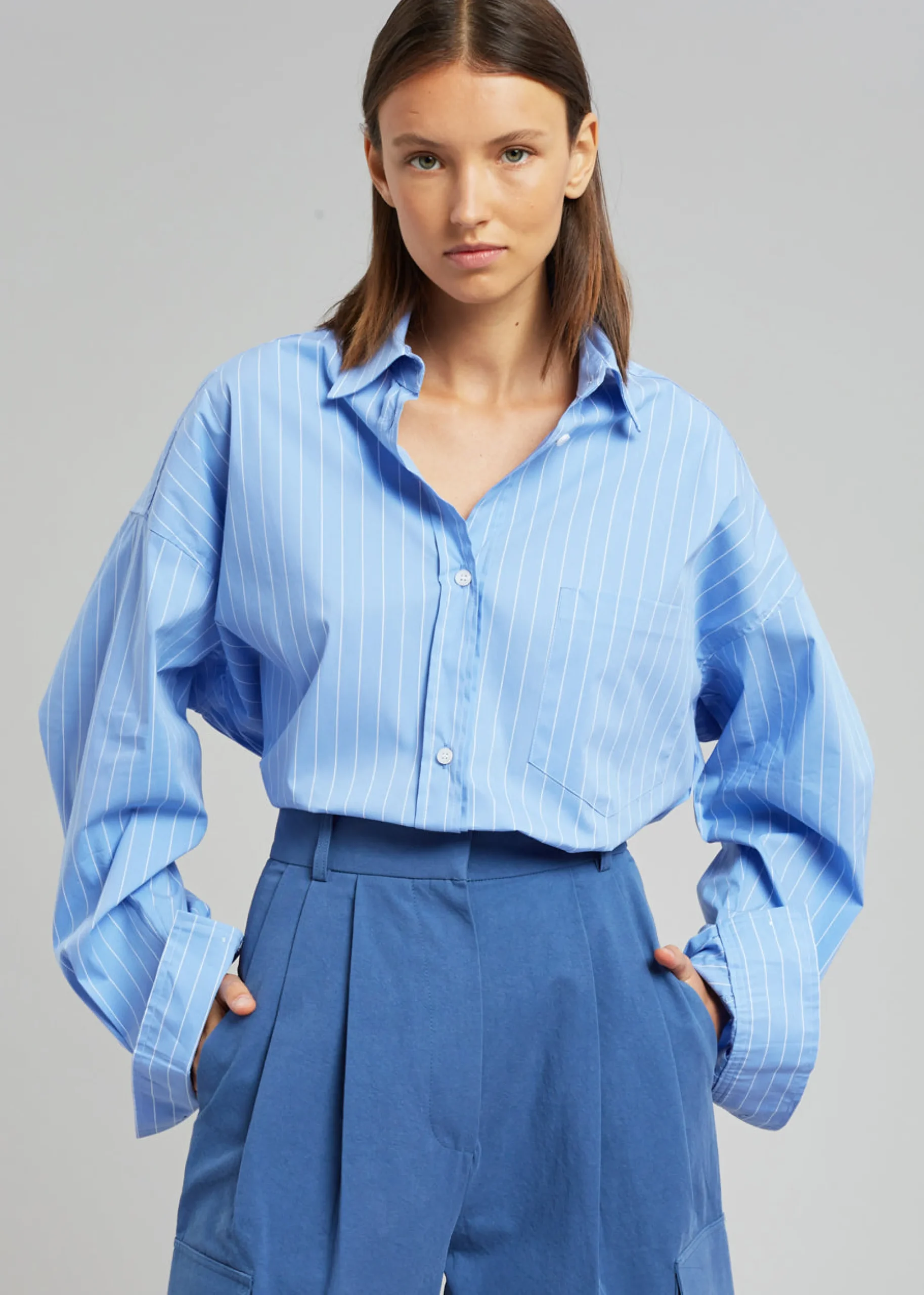 The Frankie Shop Georgia Pinstripe Shirt Light Blue Best