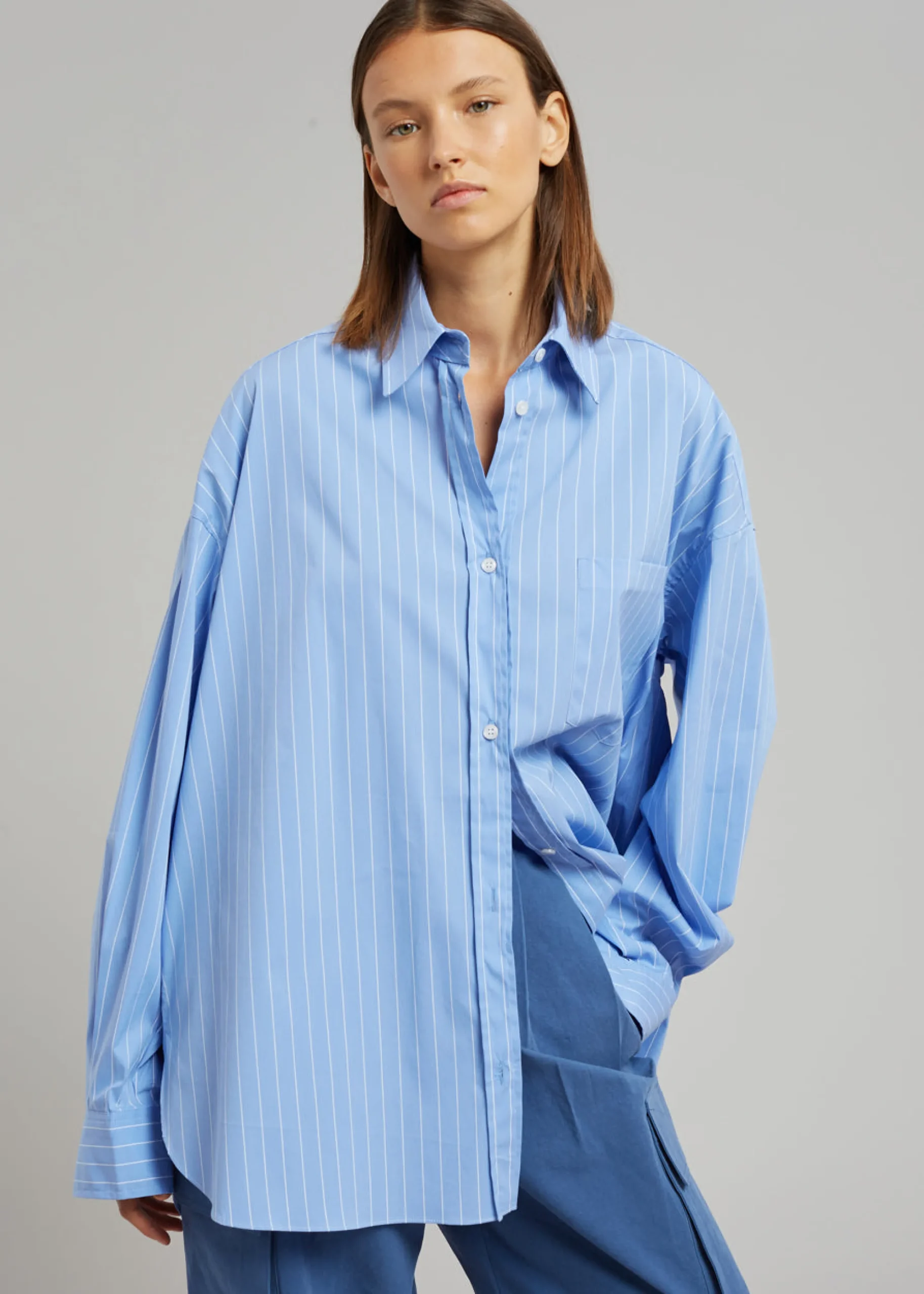 The Frankie Shop Georgia Pinstripe Shirt Light Blue Best