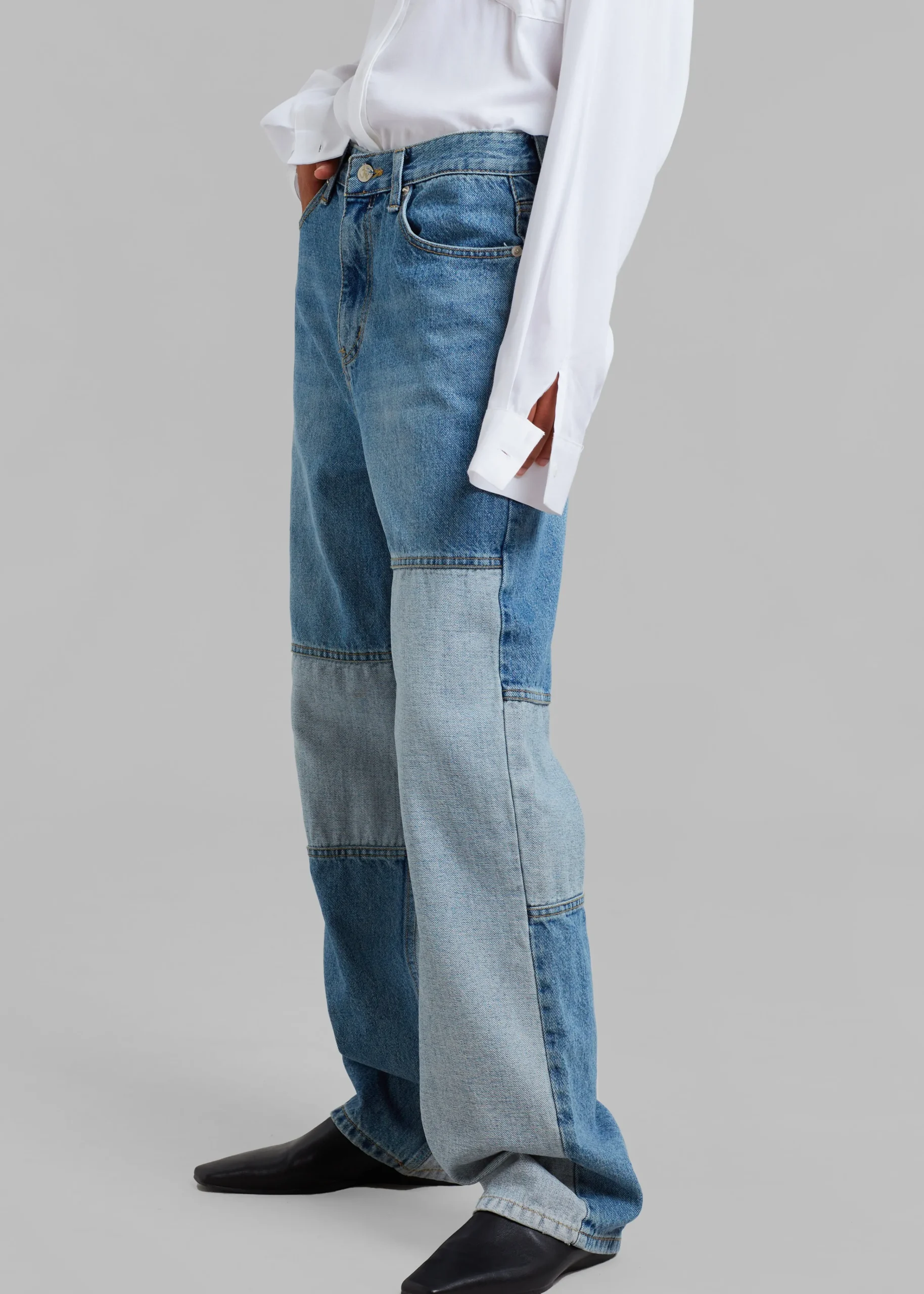 The Frankie Shop Gesina Patchwork Denim Pants Blue Mix New
