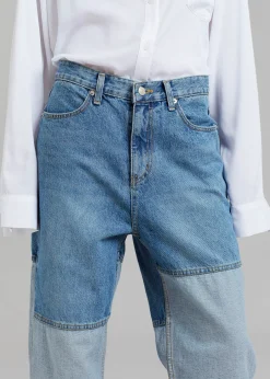 The Frankie Shop Gesina Patchwork Denim Pants Blue Mix New