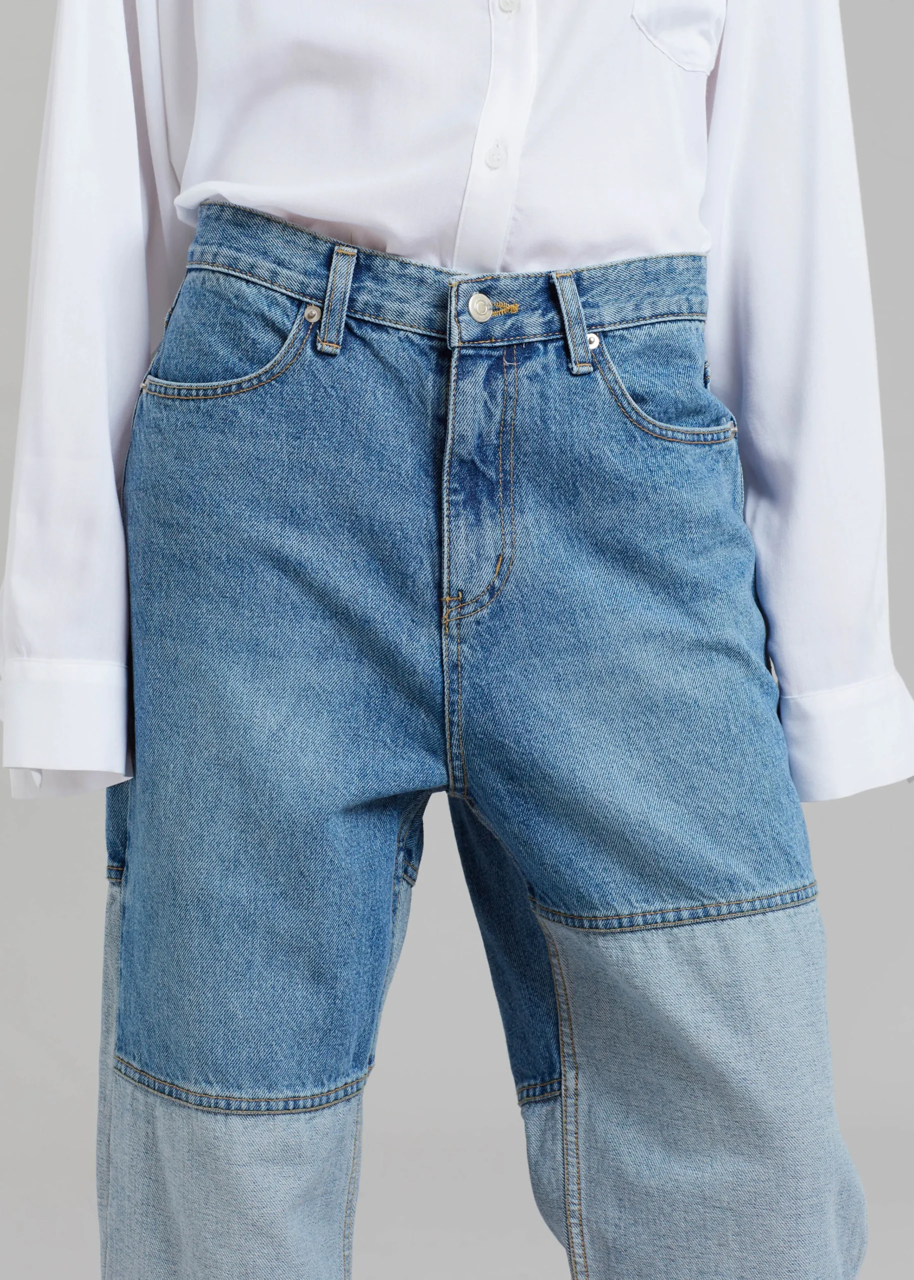 The Frankie Shop Gesina Patchwork Denim Pants Blue Mix New