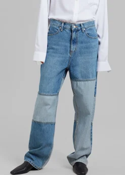 The Frankie Shop Gesina Patchwork Denim Pants Blue Mix New