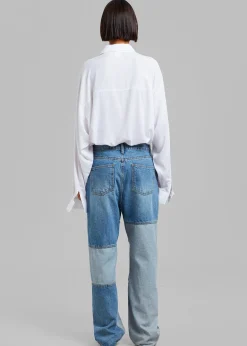 The Frankie Shop Gesina Patchwork Denim Pants Blue Mix New