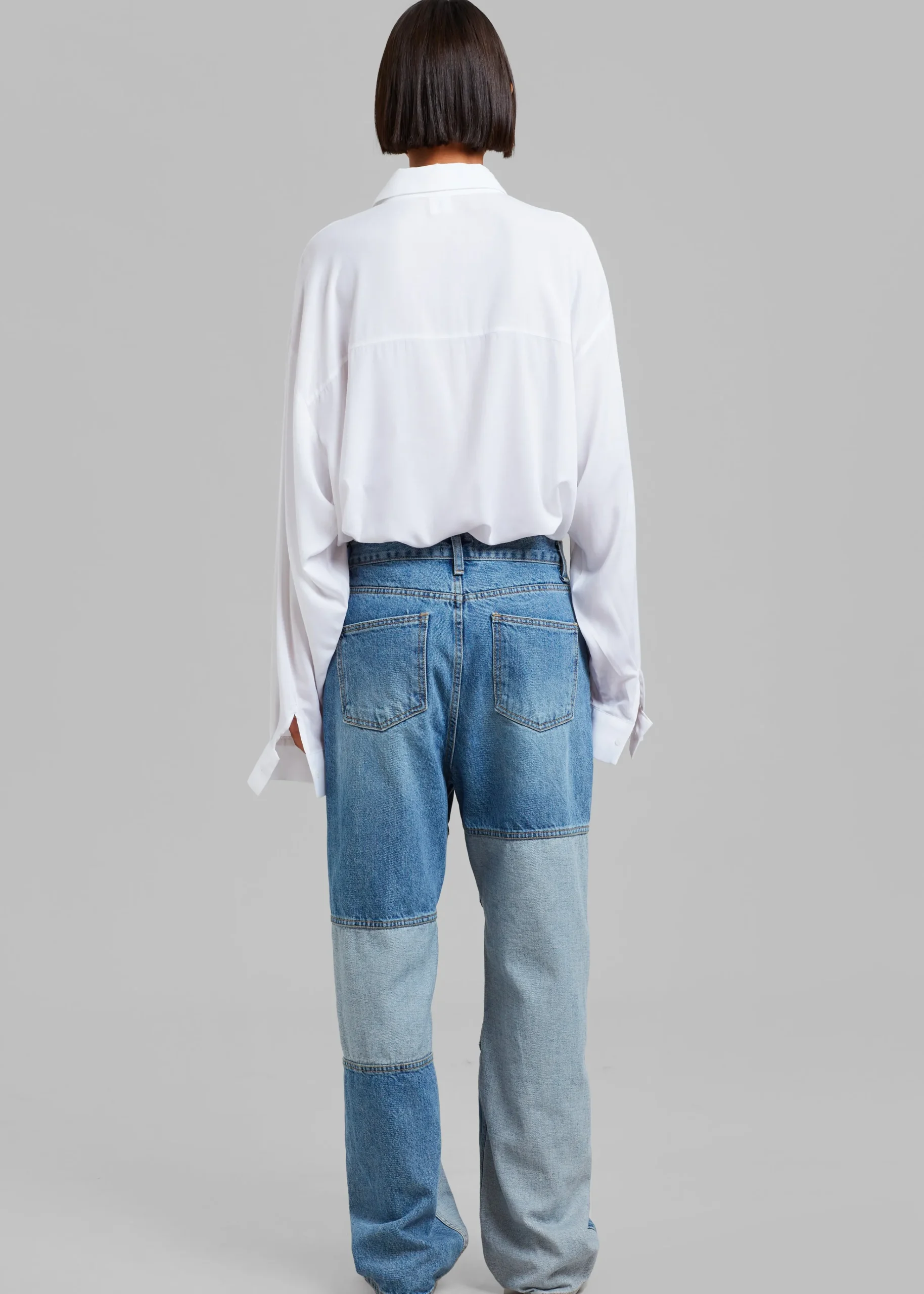 The Frankie Shop Gesina Patchwork Denim Pants Blue Mix New