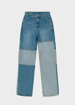 The Frankie Shop Gesina Patchwork Denim Pants Blue Mix New