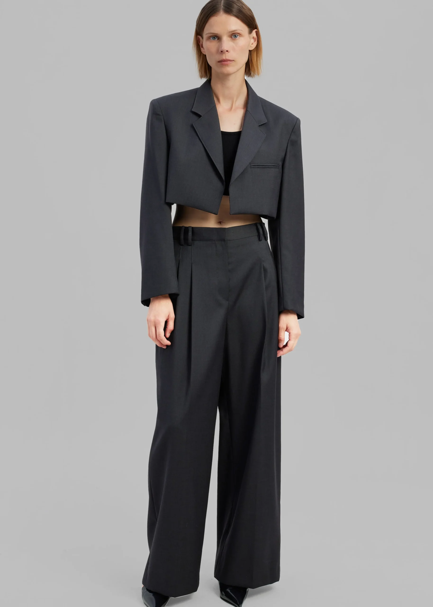 The Frankie Shop Glenn Cropped Crossover Blazer Charcoal Best