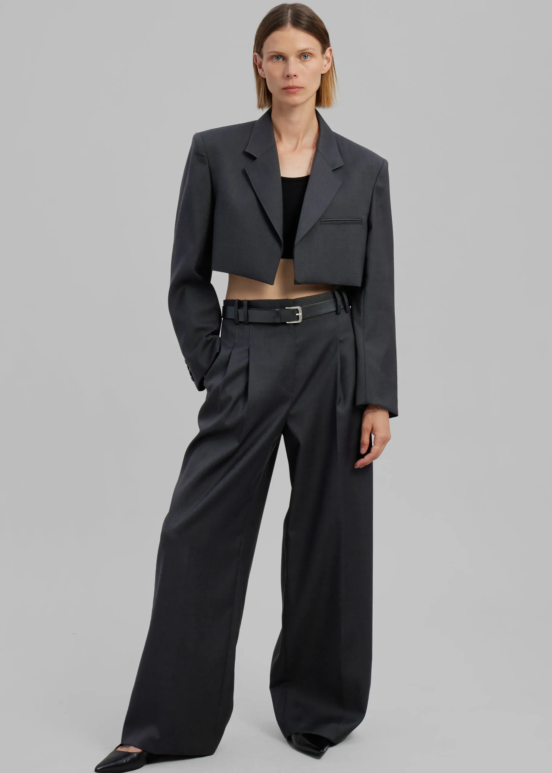The Frankie Shop Glenn Cropped Crossover Blazer Charcoal Best
