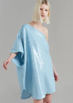 The Frankie Shop Gloria Sequins One Shoulder Dress Sky Clearance