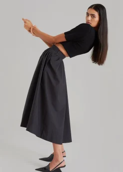 The Frankie Shop Grace Pleated Midi Skirt Black Outlet