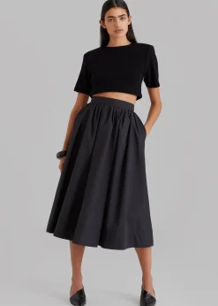 The Frankie Shop Grace Pleated Midi Skirt Black Outlet