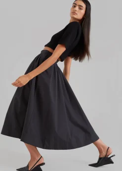 The Frankie Shop Grace Pleated Midi Skirt Black Outlet