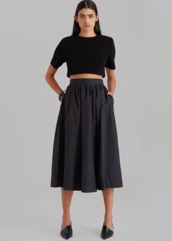 The Frankie Shop Grace Pleated Midi Skirt Black Outlet
