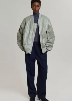 The Frankie Shop Hane Faux Leather Bomber Eucalyptus
