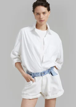 The Frankie Shop Hayla Contrast Denim Shorts Off White Discount