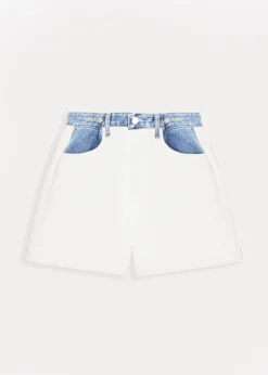 The Frankie Shop Hayla Contrast Denim Shorts Off White Discount
