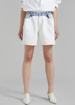The Frankie Shop Hayla Contrast Denim Shorts Off White Discount