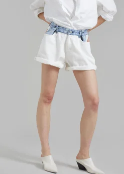 The Frankie Shop Hayla Contrast Denim Shorts Off White Discount