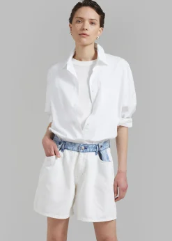The Frankie Shop Hayla Contrast Denim Shorts Off White Discount