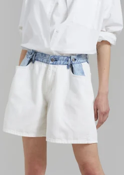 The Frankie Shop Hayla Contrast Denim Shorts Off White Discount