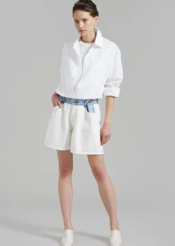 The Frankie Shop Hayla Contrast Denim Shorts Off White Discount