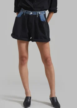 The Frankie Shop Hayla Contrast Denim Shorts Black Best