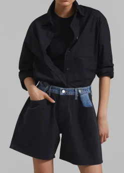 The Frankie Shop Hayla Contrast Denim Shorts Black Best