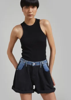 The Frankie Shop Hayla Contrast Denim Shorts Black Best