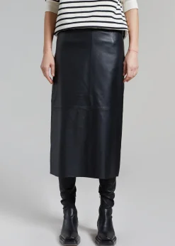 The Frankie Shop Heather Leather Pencil Skirt Black Discount