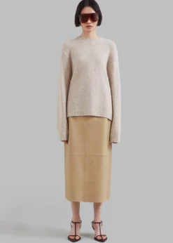 The Frankie Shop Heather Leather Pencil Skirt Beige Sale