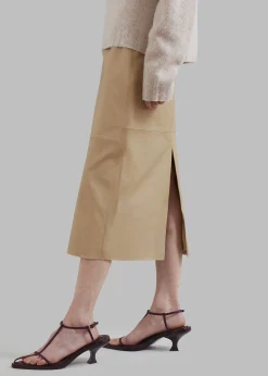 The Frankie Shop Heather Leather Pencil Skirt Beige Sale