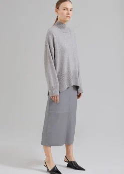 The Frankie Shop Heather Leather Pencil Skirt Grey New