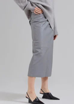 The Frankie Shop Heather Leather Pencil Skirt Grey New