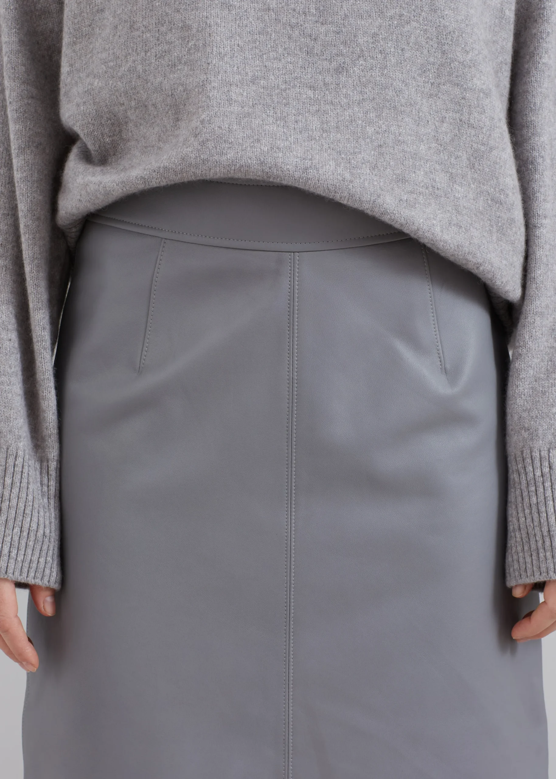 The Frankie Shop Heather Leather Pencil Skirt Grey New
