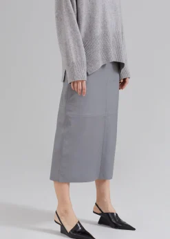 The Frankie Shop Heather Leather Pencil Skirt Grey New