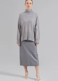 The Frankie Shop Heather Leather Pencil Skirt Grey New