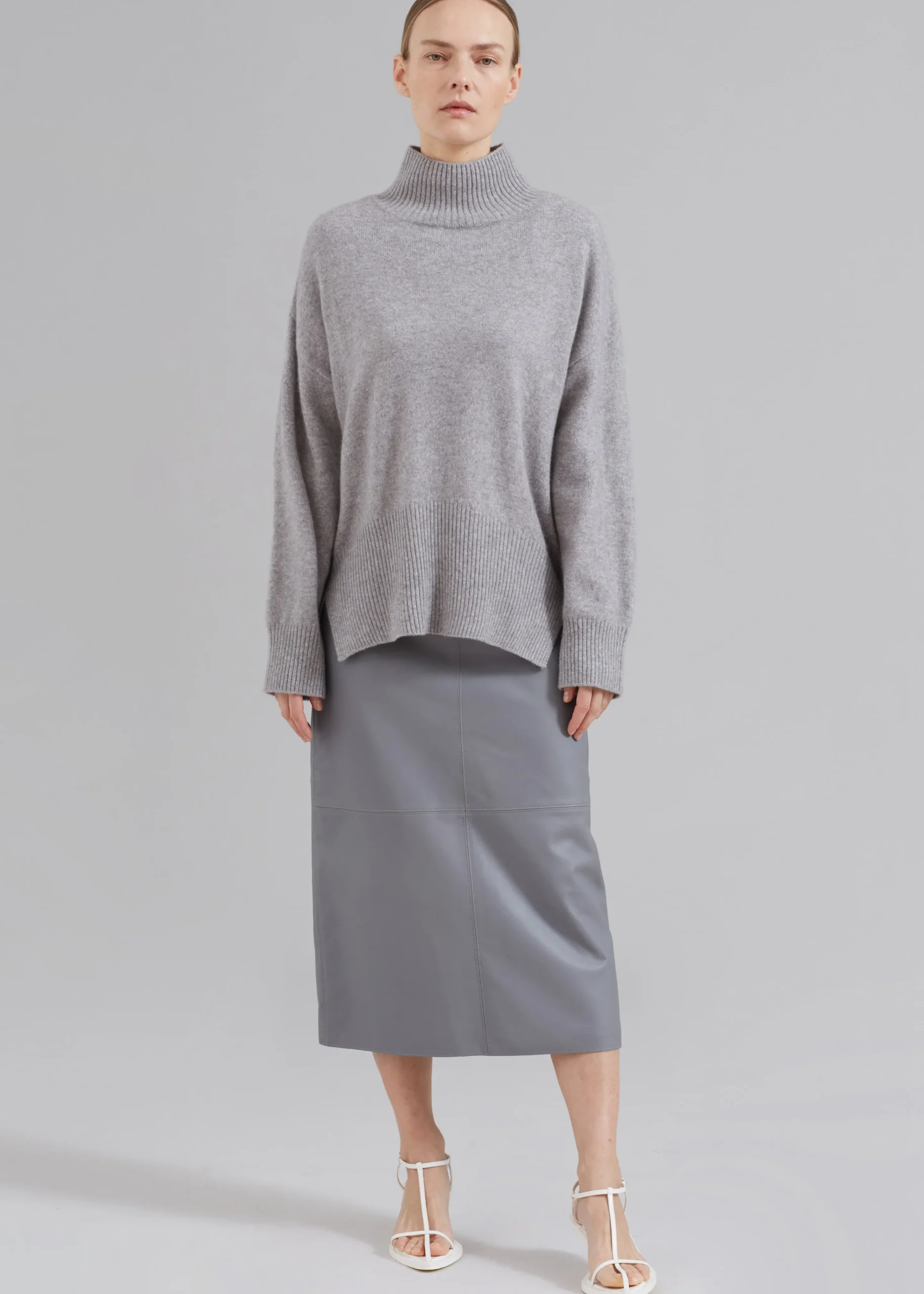 The Frankie Shop Heather Leather Pencil Skirt Grey New