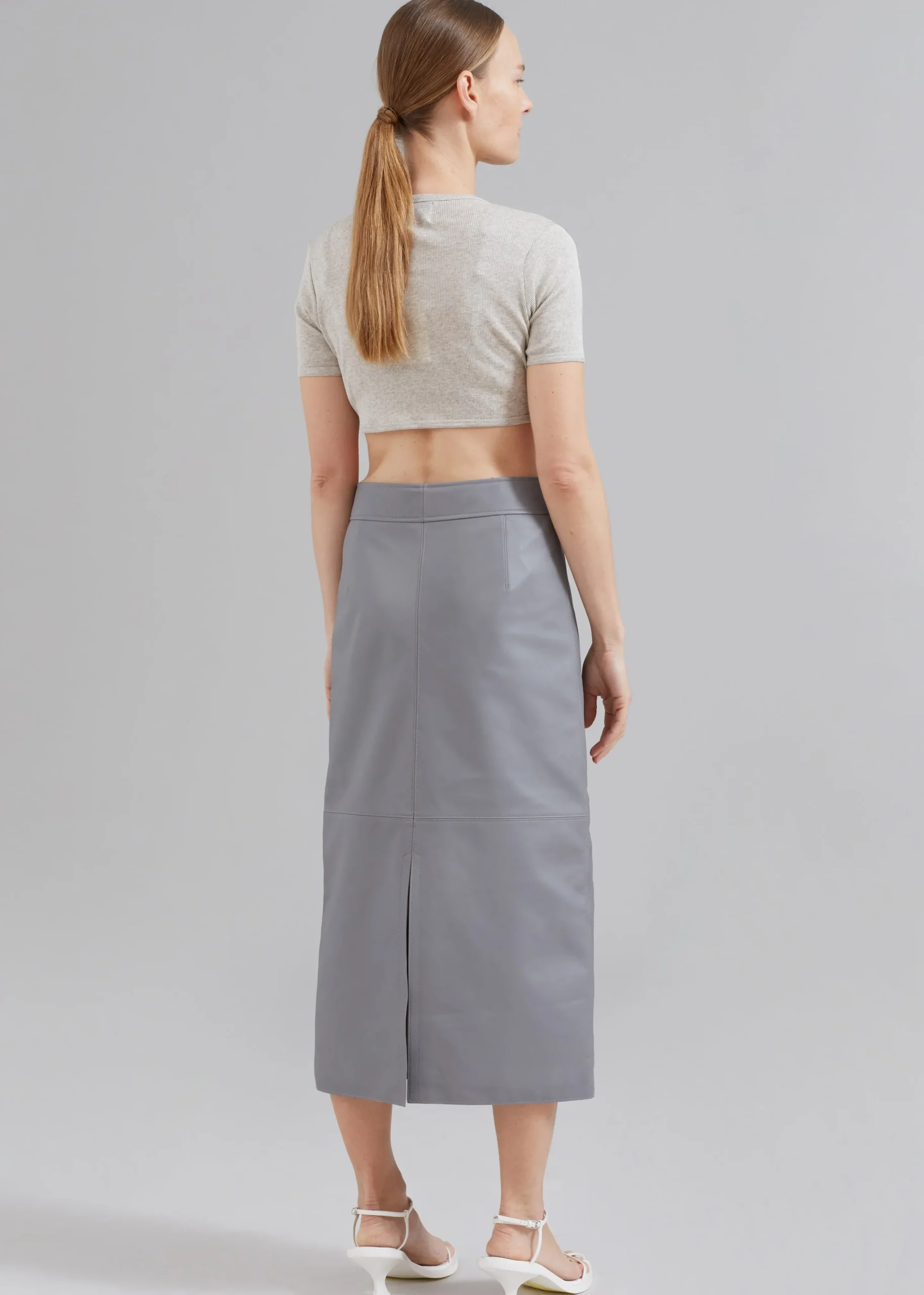 The Frankie Shop Heather Leather Pencil Skirt Grey New