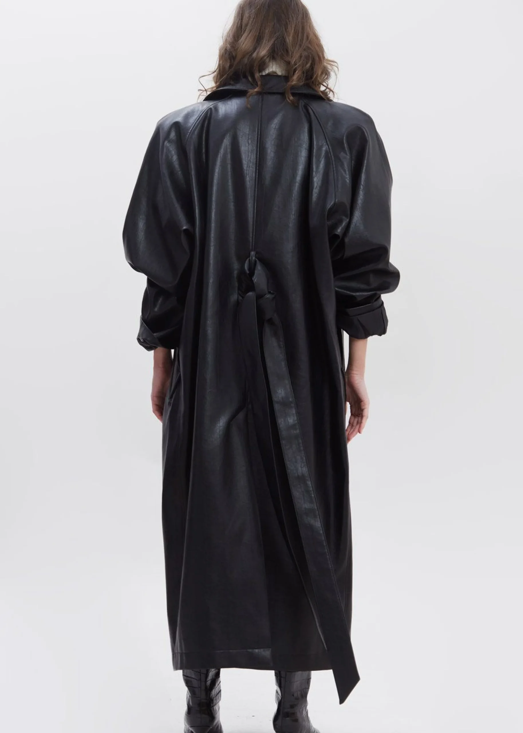 The Frankie Shop Henna Oversized Faux Leather Trench Black Outlet