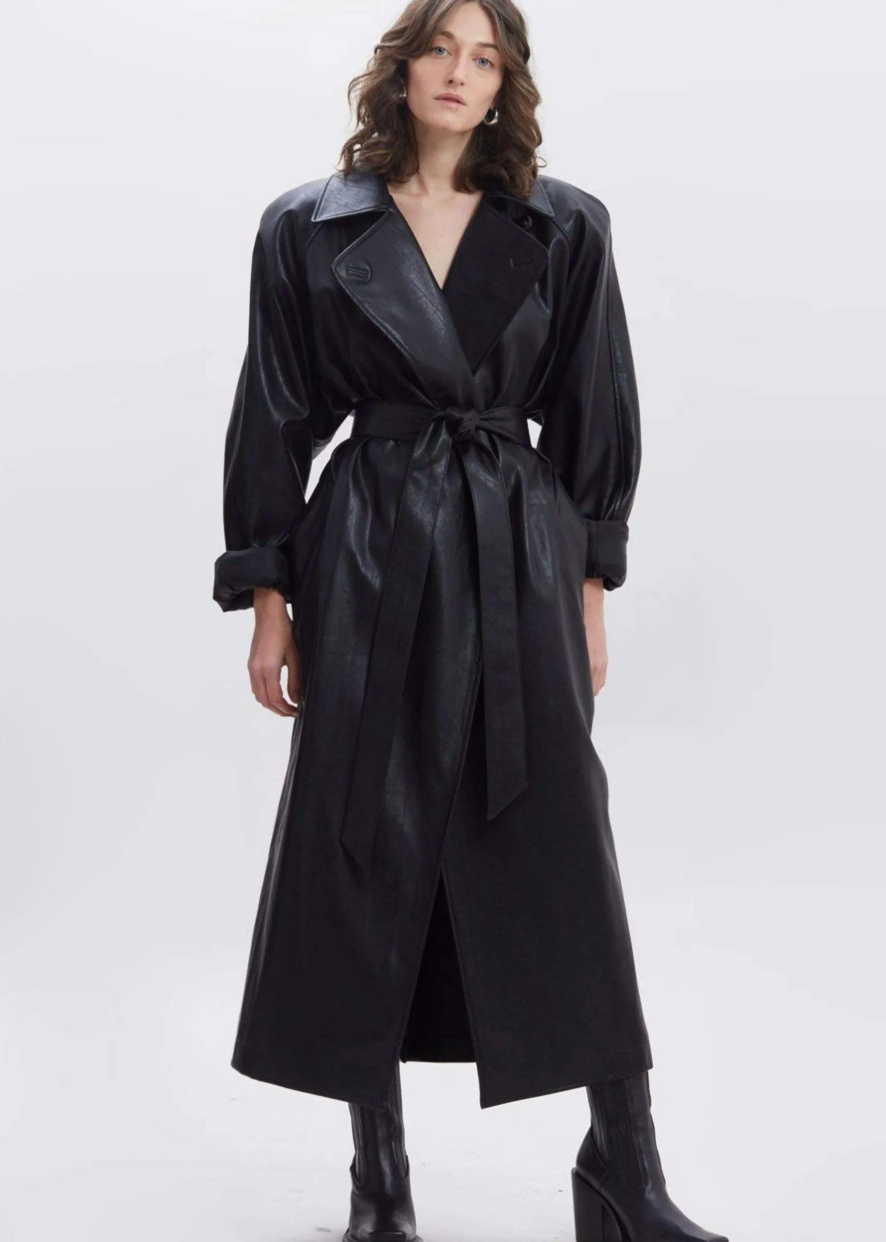 The Frankie Shop Henna Oversized Faux Leather Trench Black Outlet