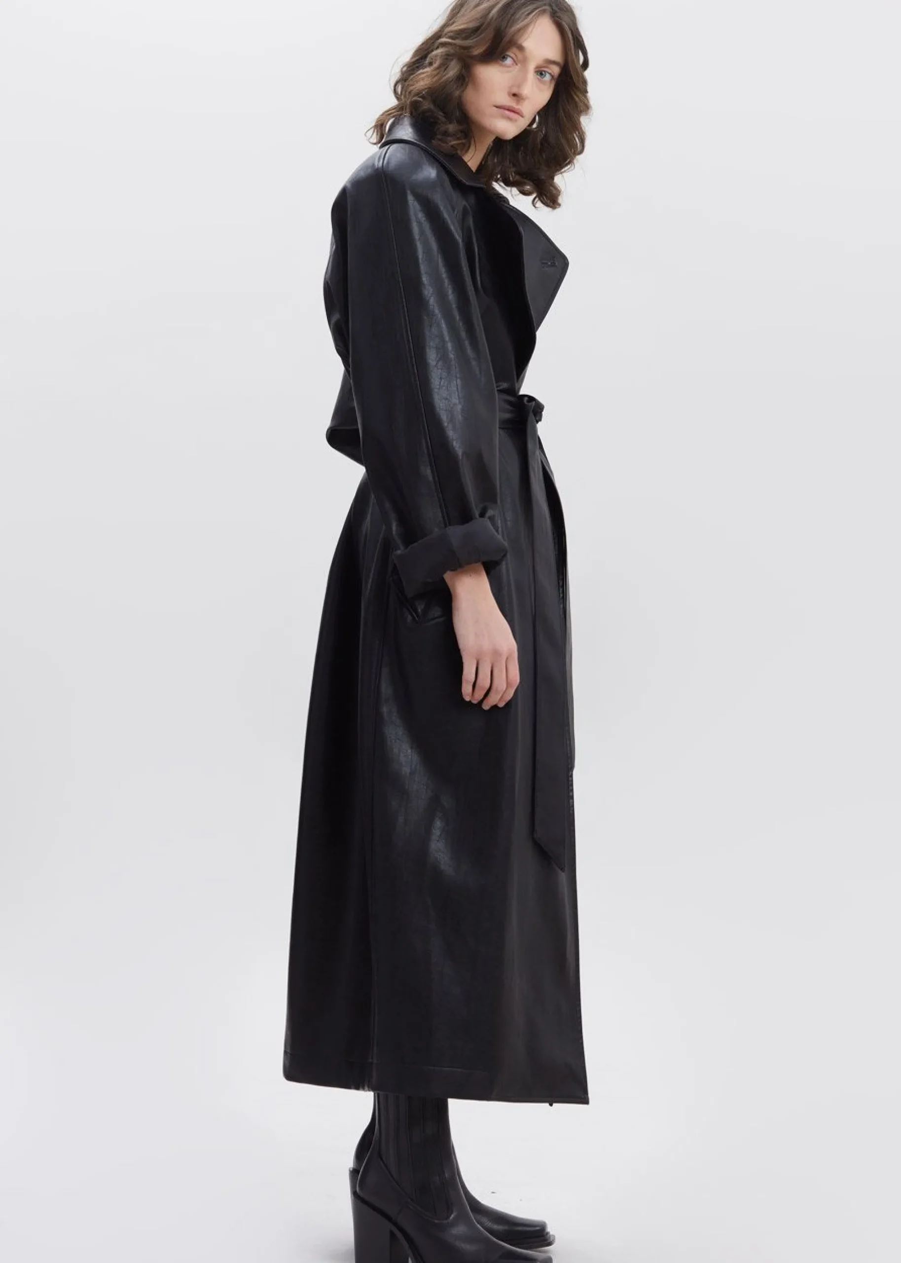 The Frankie Shop Henna Oversized Faux Leather Trench Black Outlet