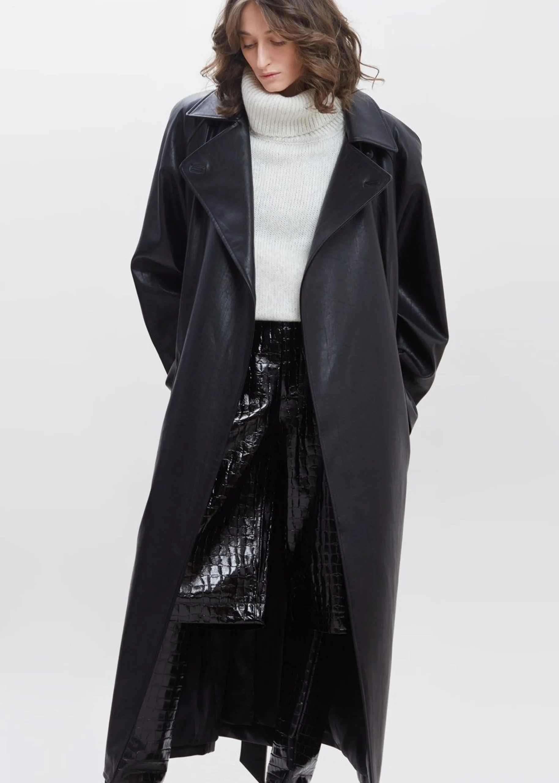 The Frankie Shop Henna Oversized Faux Leather Trench Black Outlet