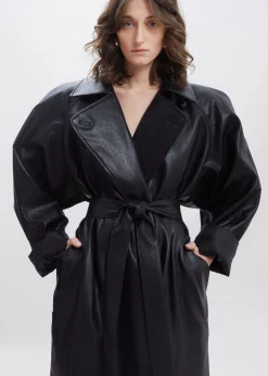 The Frankie Shop Henna Oversized Faux Leather Trench Black Outlet