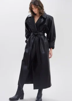 The Frankie Shop Henna Oversized Faux Leather Trench Black Outlet