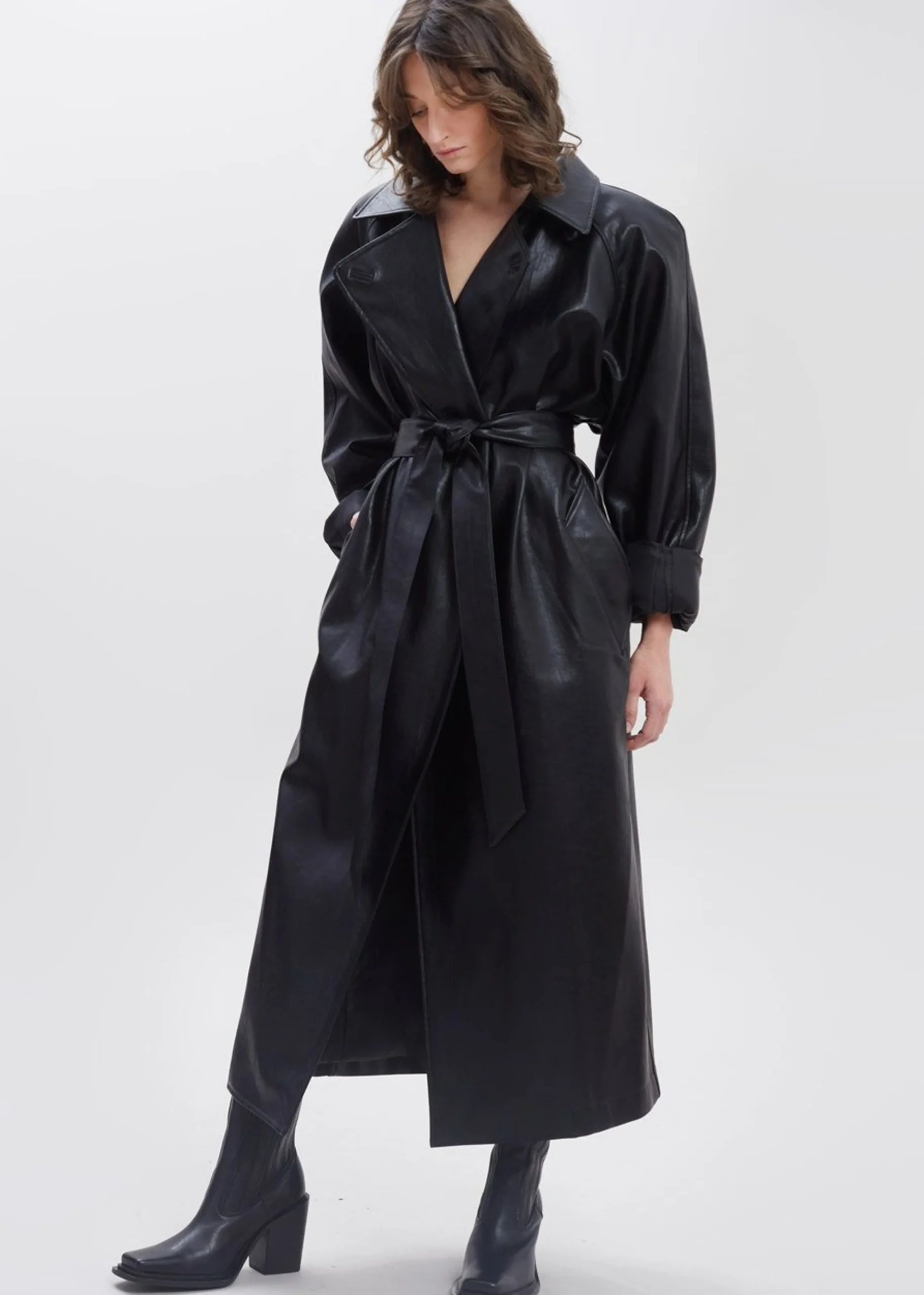 The Frankie Shop Henna Oversized Faux Leather Trench Black Outlet