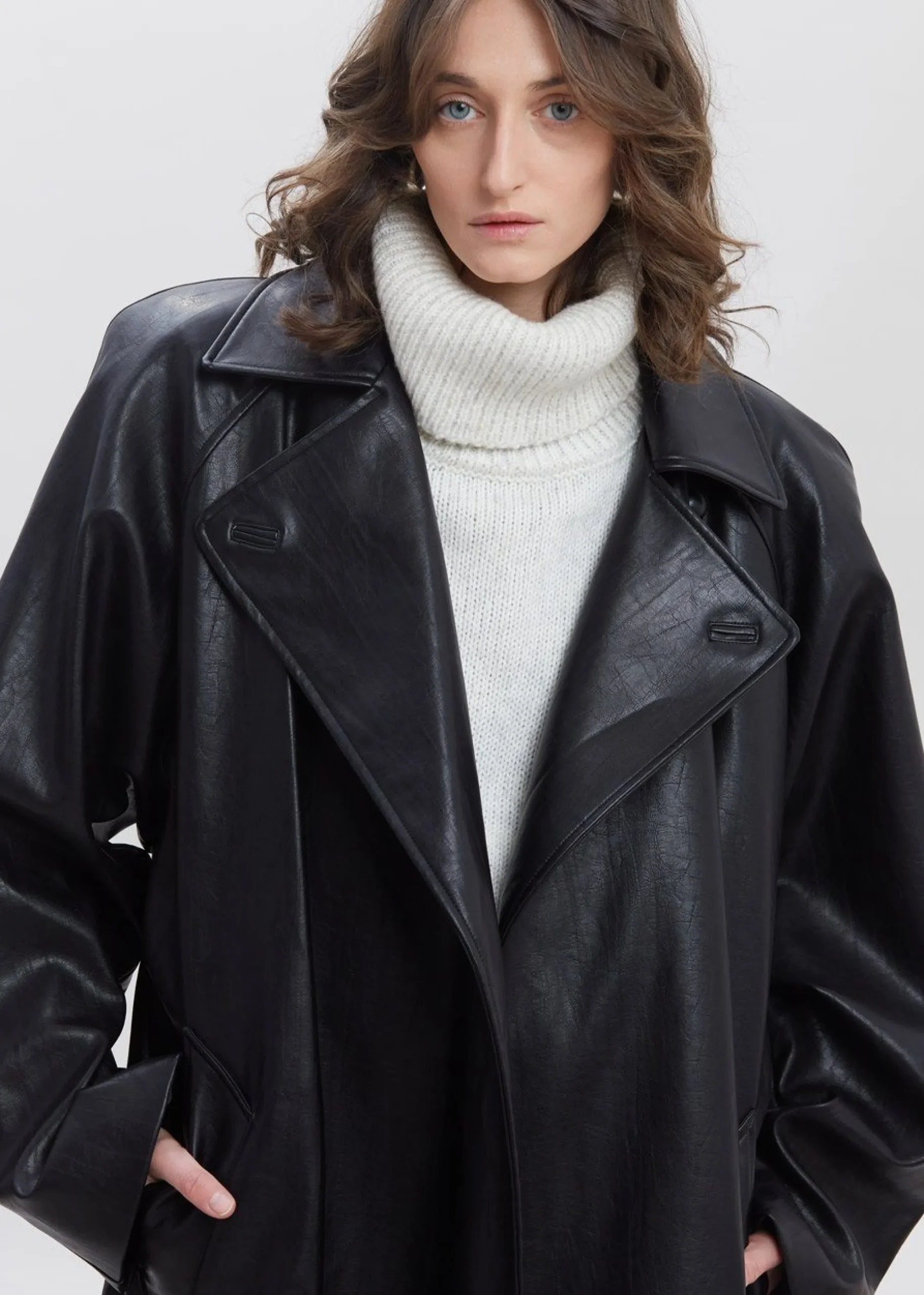 The Frankie Shop Henna Oversized Faux Leather Trench Black Outlet