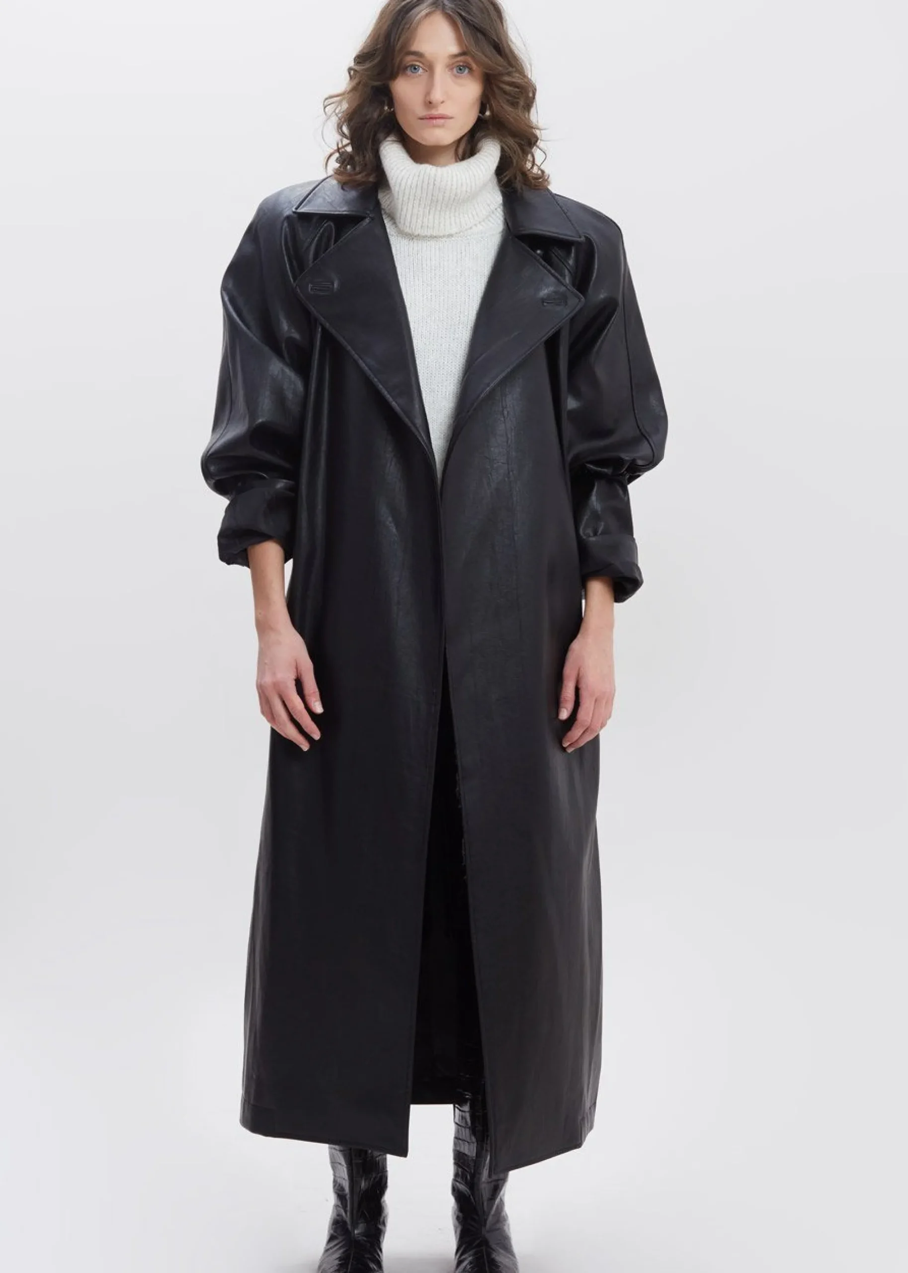 The Frankie Shop Henna Oversized Faux Leather Trench Black Outlet