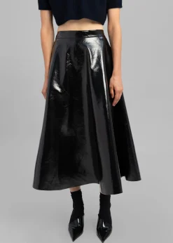 The Frankie Shop Hilma Vinyl Midi Skirt Black Discount