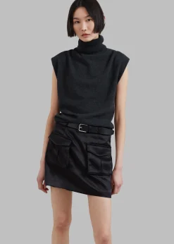 The Frankie Shop Hudson Satin Cargo Skirt Black Best