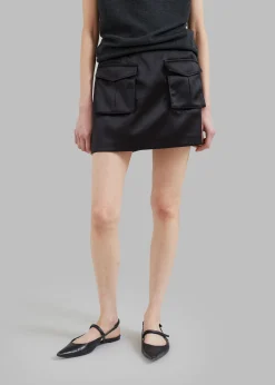 The Frankie Shop Hudson Satin Cargo Skirt Black Best