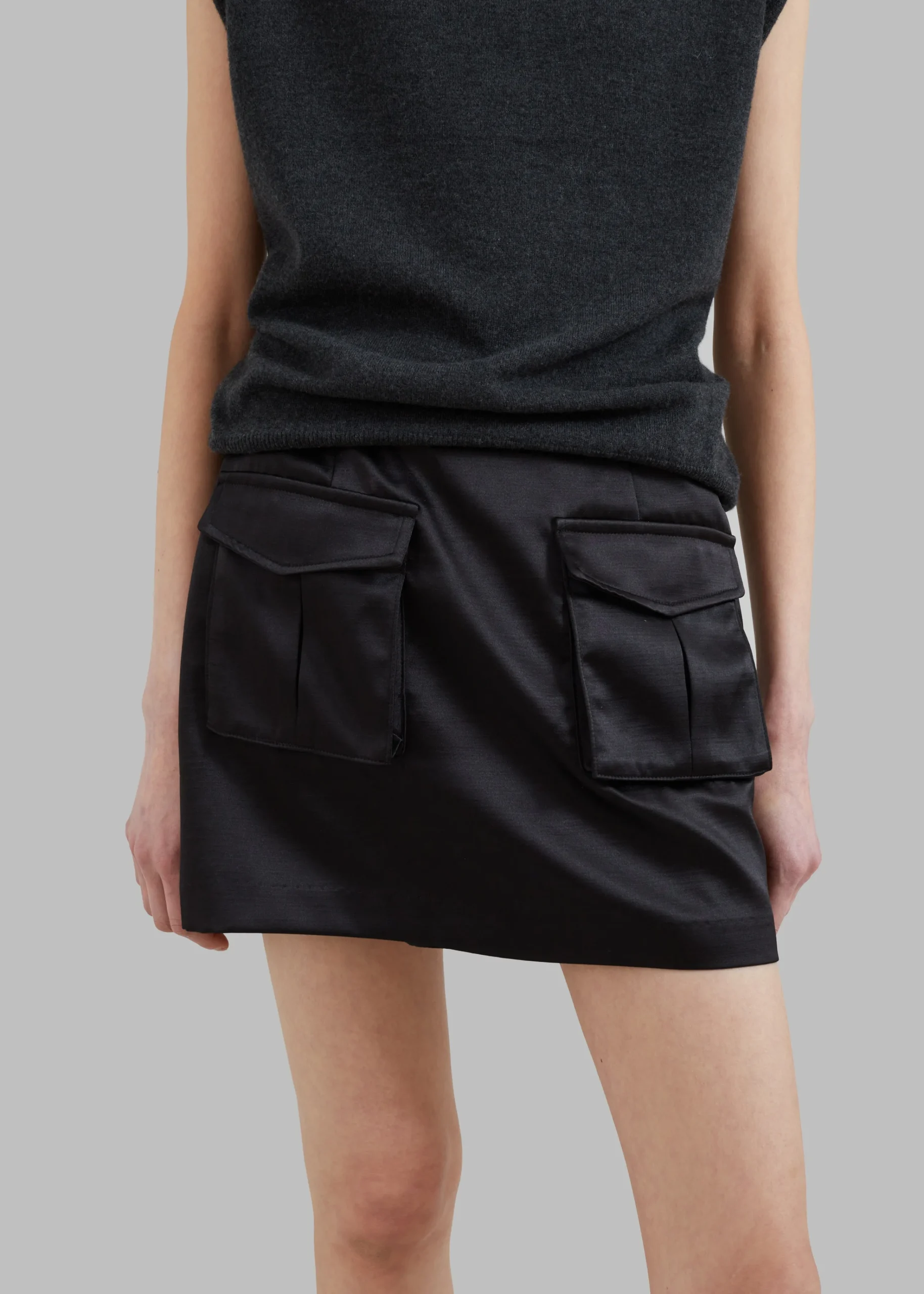 The Frankie Shop Hudson Satin Cargo Skirt Black Best
